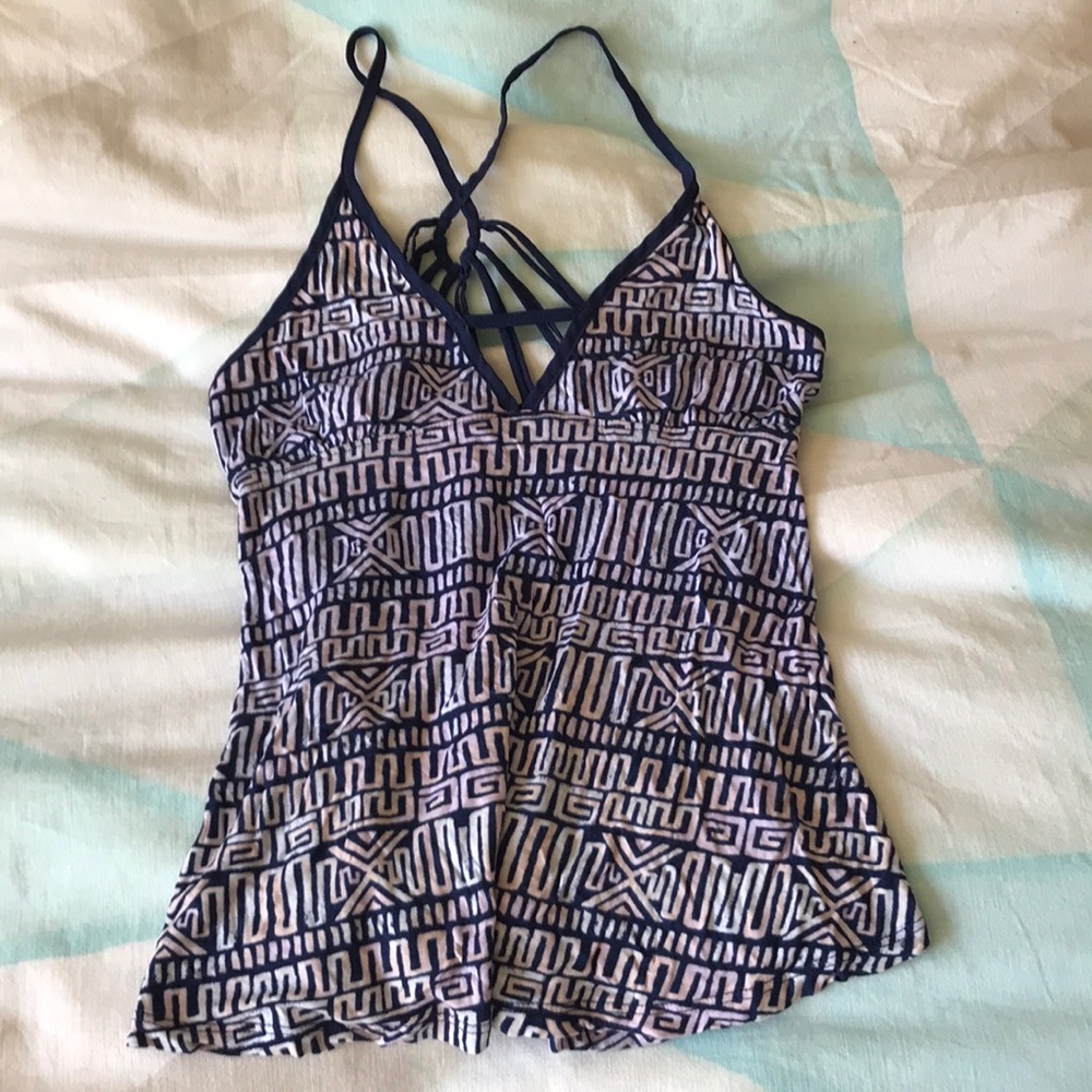 Blue and white printed tank top